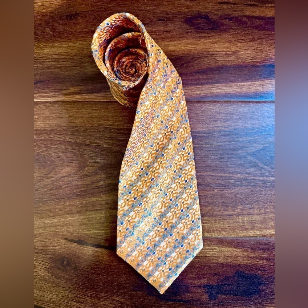DORMEUIL 100% Silk Orange Striped  Geometric Jacquard Repp Necktie